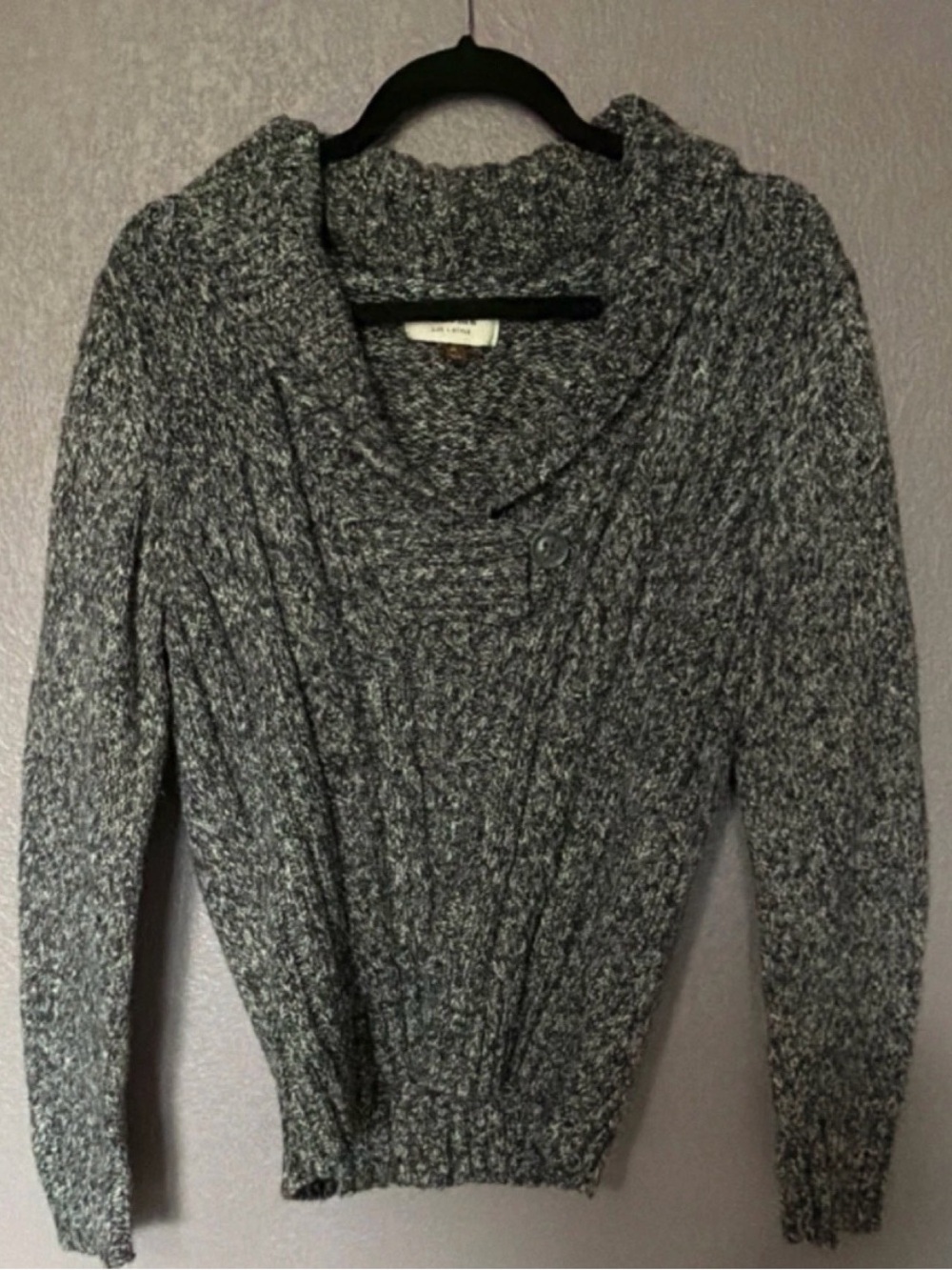 Sonoma Gray Cable-Knit Shawl-Collar Sweater